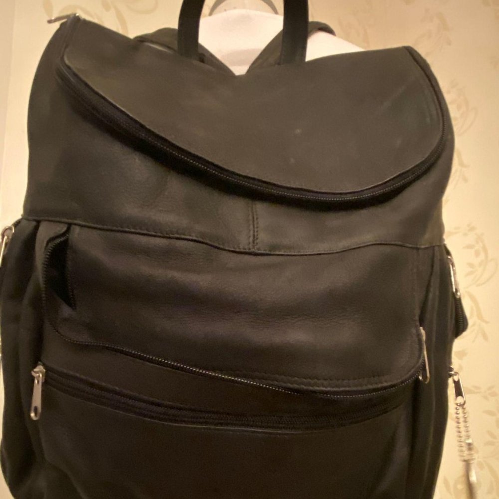 David King 100% Leather Black Backpack Large